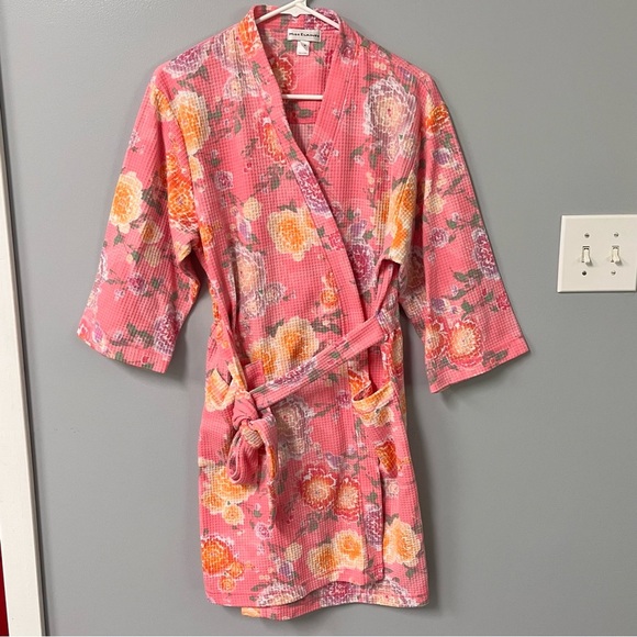 miss elaine waffle weave floral print kimono 3/4 sleeve robe size med - Picture 1 of 11